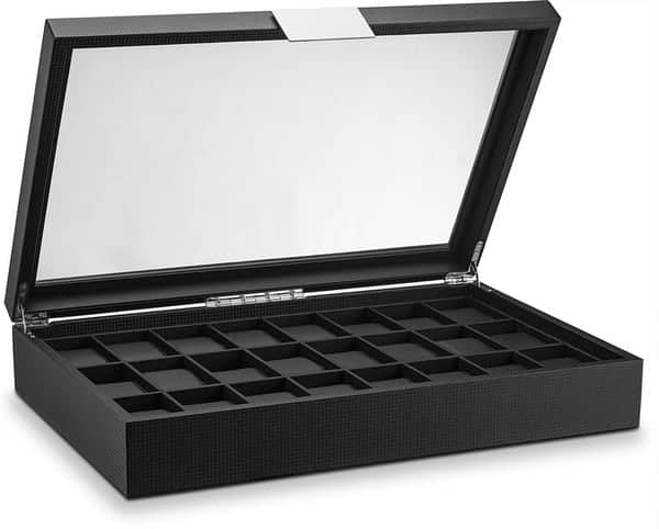 Glenor Co Watch Box for Men - 24 Slot Flat Luxury Display Case Organizer, Carbon Fiber Design