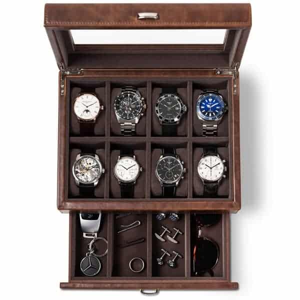TAWBURY 8 Slot Watch Box with Drawer – Luxury Wrist Watch Display Case