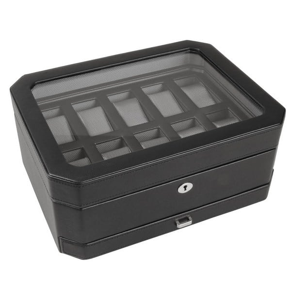 WOLF 4586029 Windsor 10 Piece Watch Box with Drawer, Black